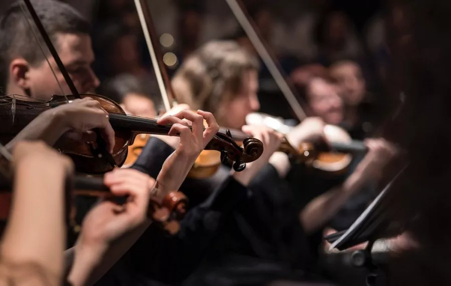 Violinists performing on stage